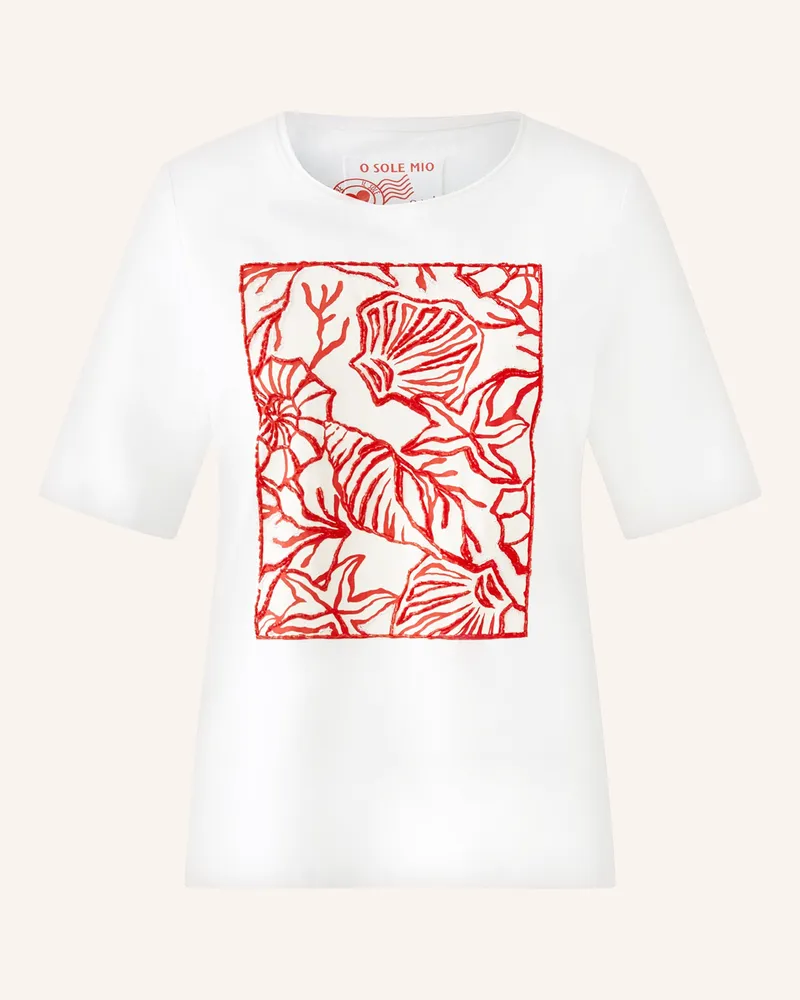 Oui  T-Shirt mit Schmuckperlen Weiss