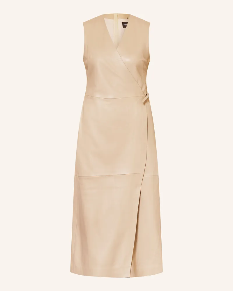 HUGO BOSS Lederkleid SYESHA in Wickeloptik Beige