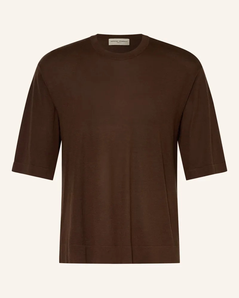 Officine Generale T-Shirt Mit Leinen braun Dunkelbraun
