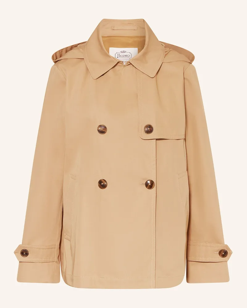 Herno Trenchcoat mit abnehmbarer Kapuze Camel