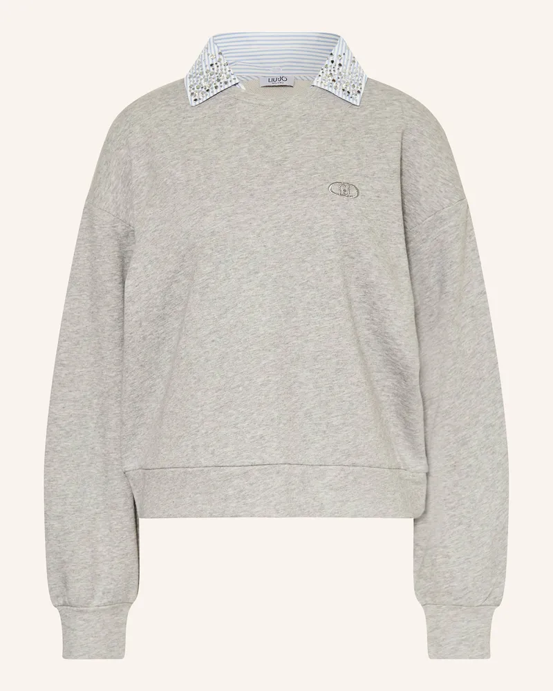 Liu Jo Sweatshirt mit abnehmbarem Kragen und Schmucksteinen Grau