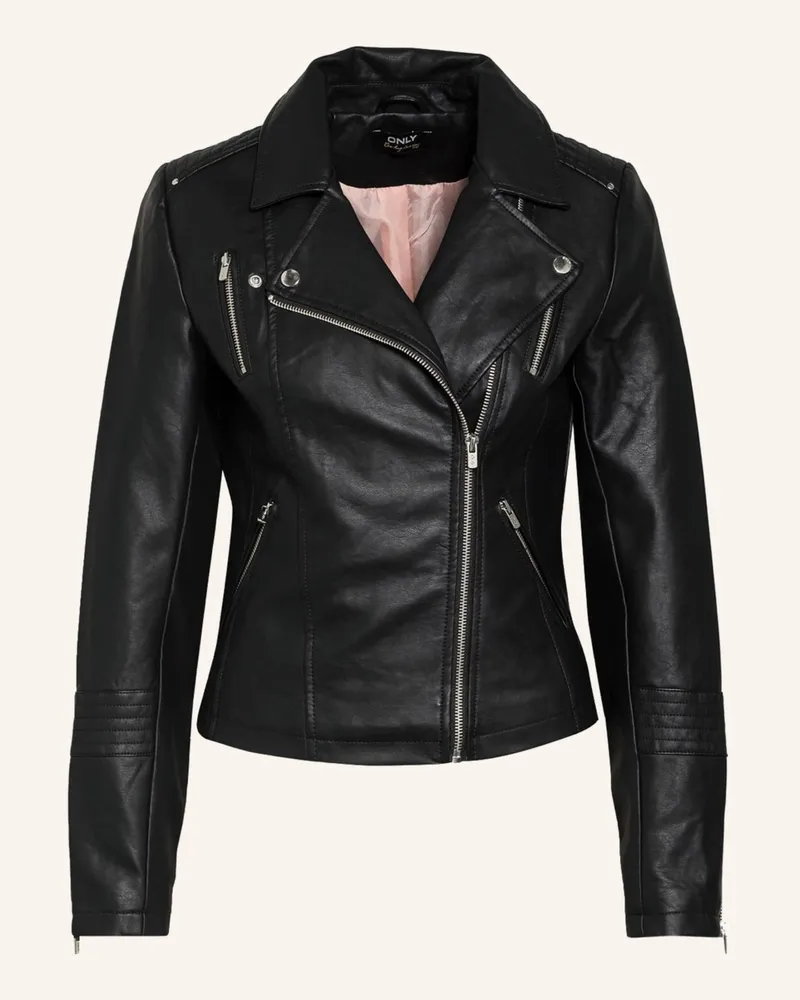 only Bikerjacke In Lederoptik schwarz Schwarz