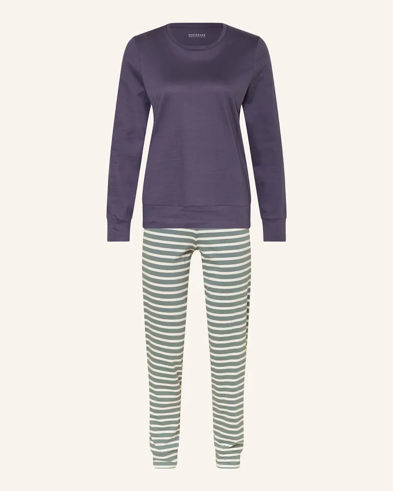 Schiesser Schlafanzug Casual Essentials lila Dunkellila