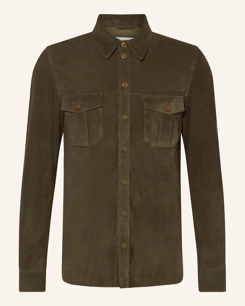 Meindl Leder-Overjacket Little Rock gruen Dunkelbraun