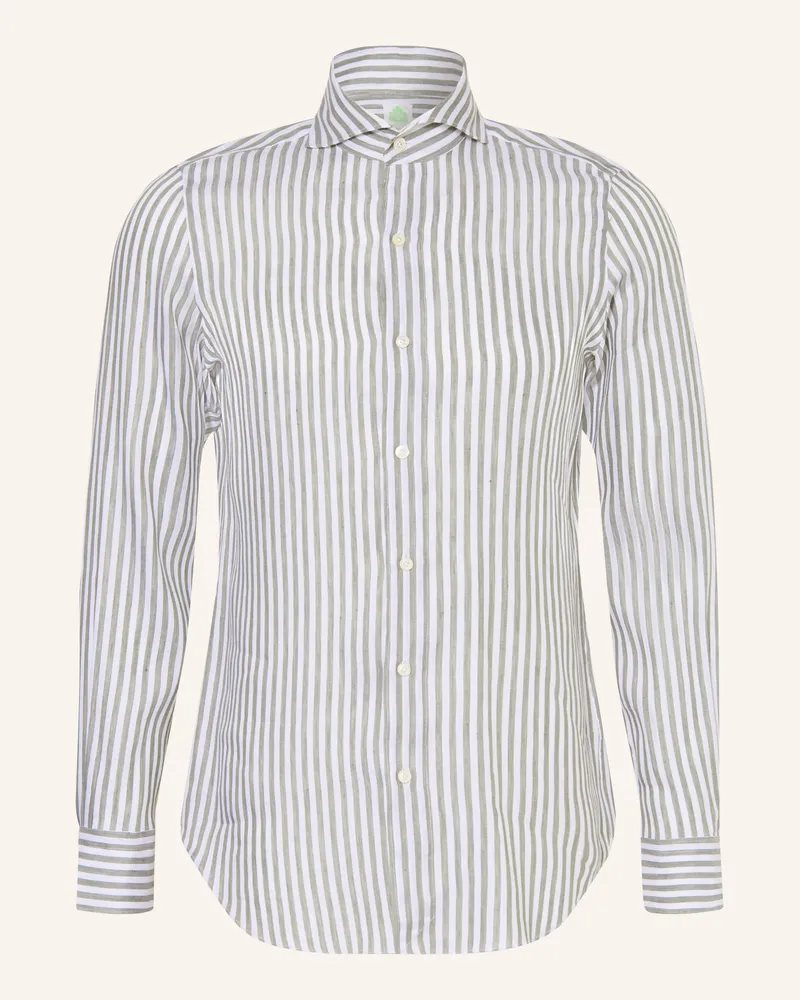Finamore 1925 Hemd Tokyo Sergio Slim Fit Mit Leinen gruen Oliv