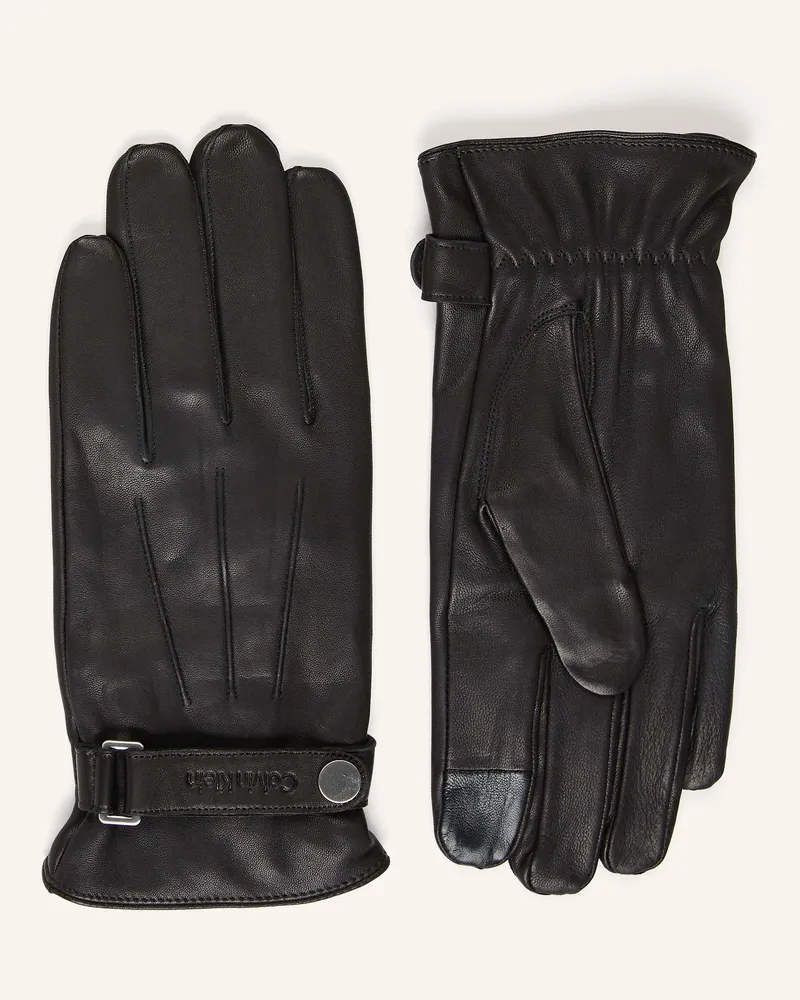 Calvin Klein Lederhandschuhe mit Touchscreen-Funktion Schwarz