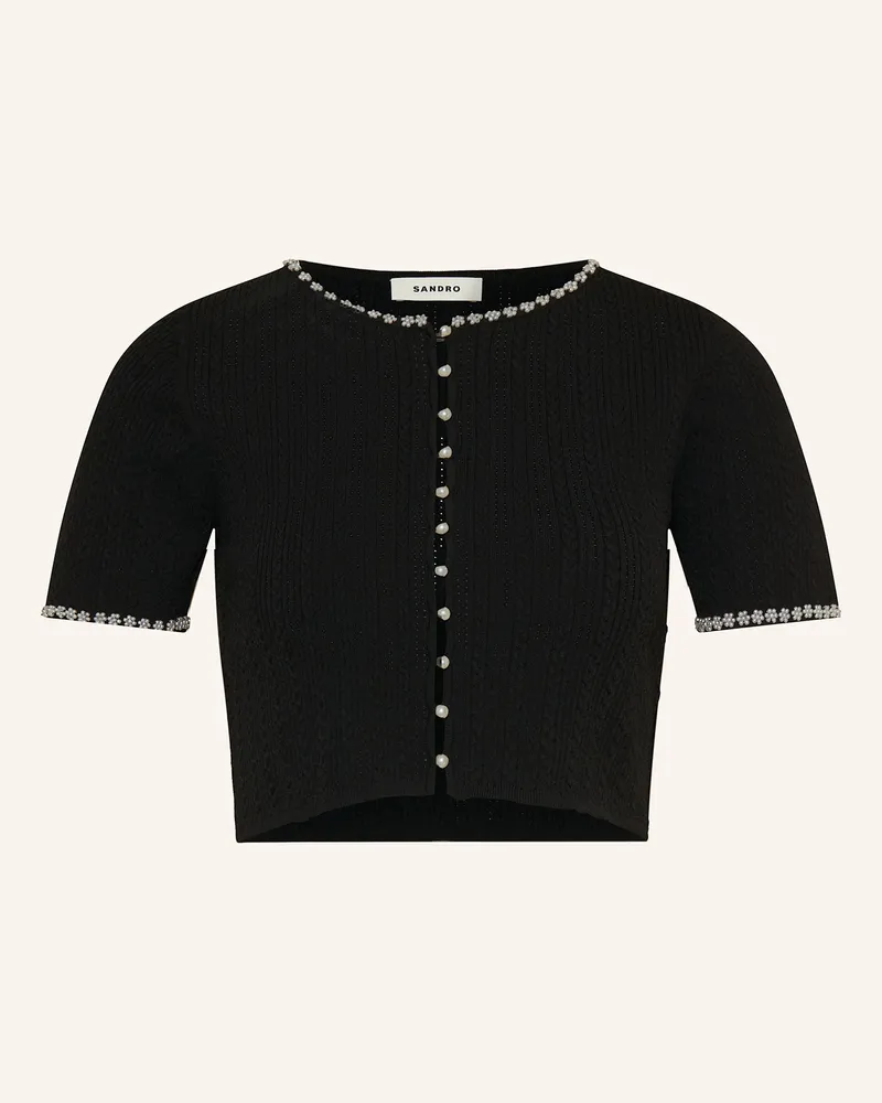 Sandro Cropped-Strickjacke mit Perlenbesatz Schwarz