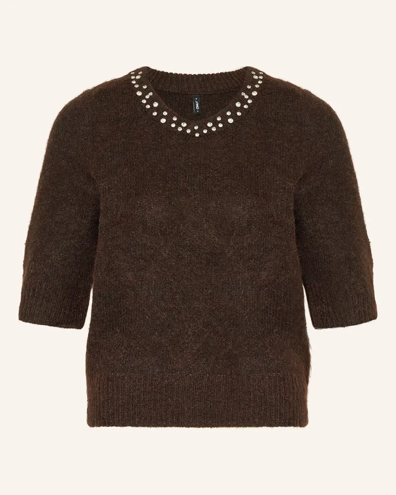 only Strickshirt mit Schmucksteinen Dunkelbraun