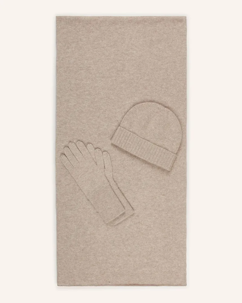 ALLUDE Set: Schal, Mütze und Handschuhe Beige