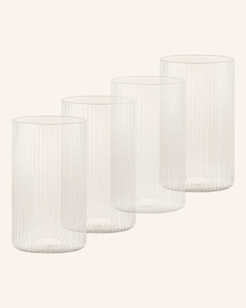 ferm LIVING 4er-Set Wassergläser Ripple transparent Weiss