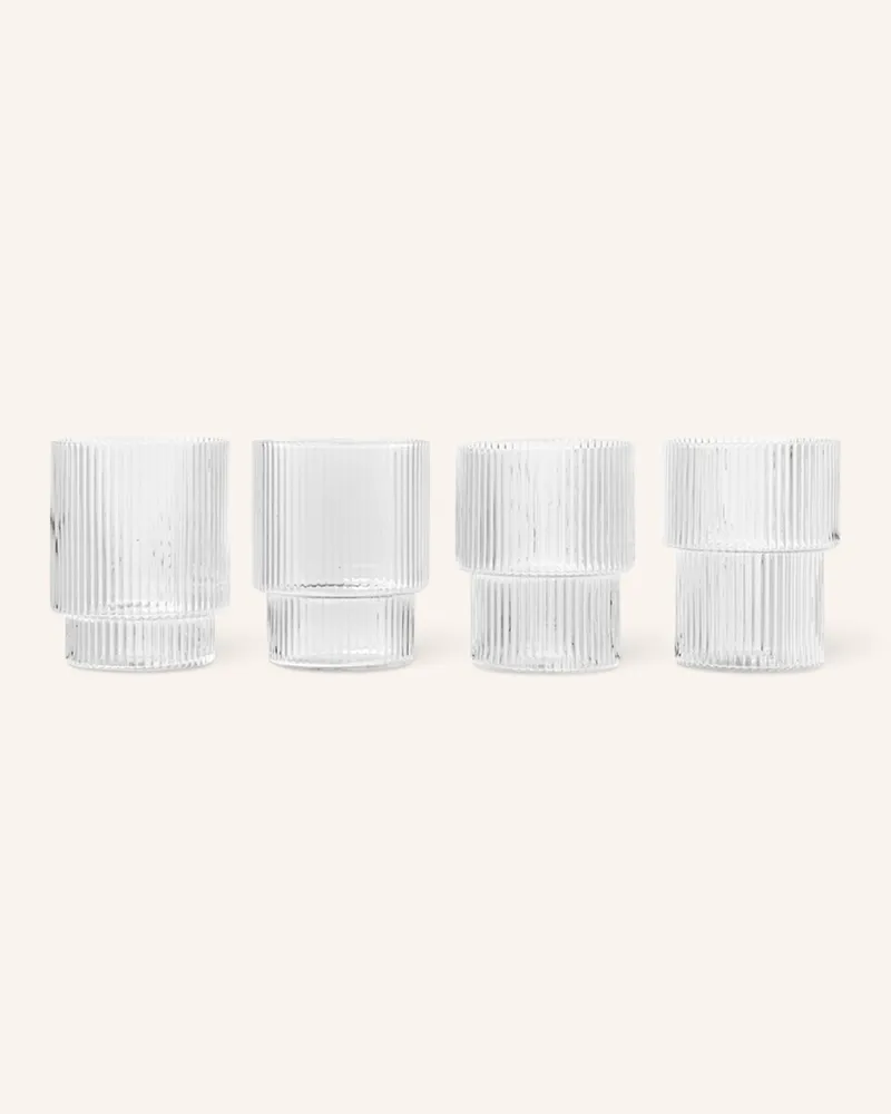 ferm LIVING 4er-Set Trinkgläser Ripple transparent Weiss
