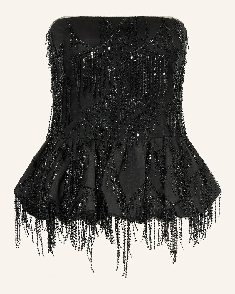 ROTATE Birger Christensen Off-Shoulder-Bluse mit Pailletten und Mesh Schwarz