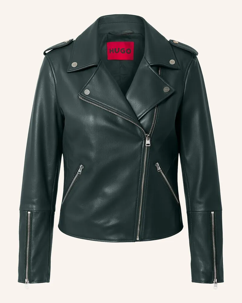 HUGO BOSS Lederjacke LUJANA Regular Fit Dunkelgrün