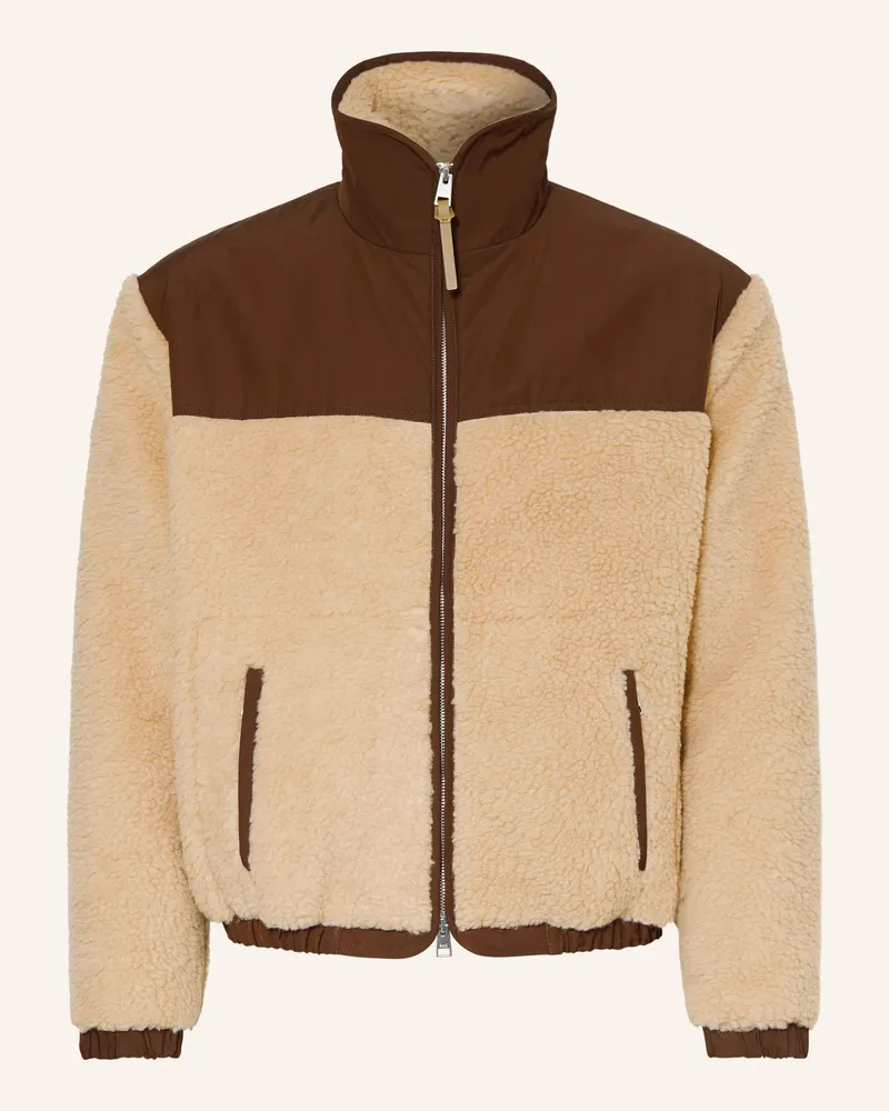 AMI Paris Teddyfell-Jacke Im Materialmix beige Camel