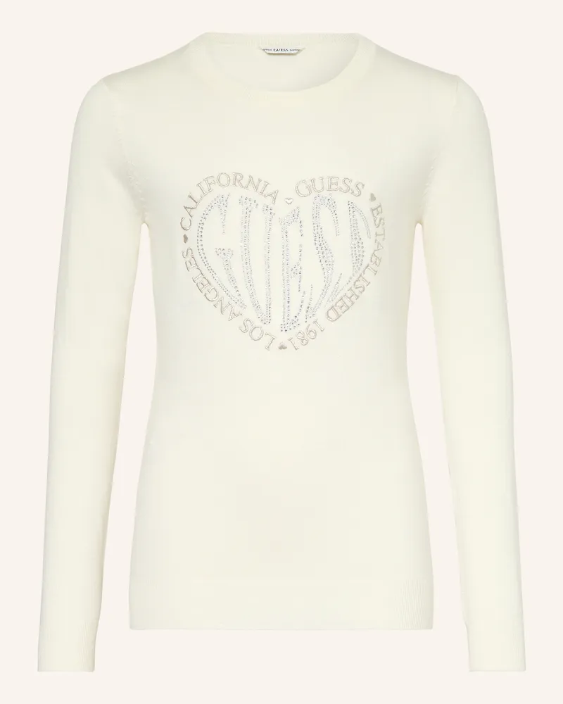 Guess Pullover Mit Schmucksteinen weiss Ecru