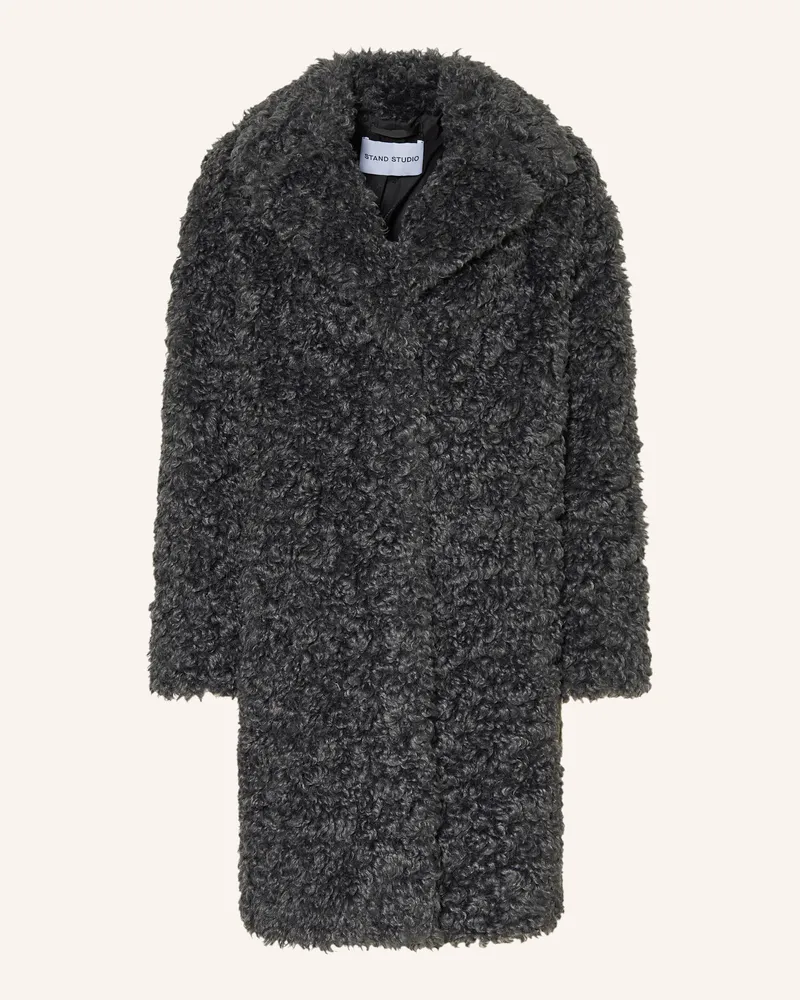 STAND Kunstfellmantel CAMILLE Dunkelgrau