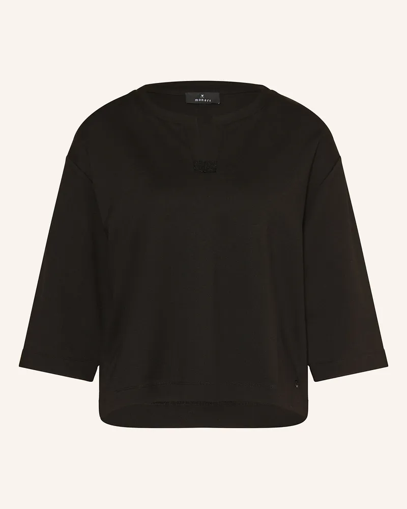 monari Sweatshirt mit 3/4-Arm und Schmucksteinen Schwarz