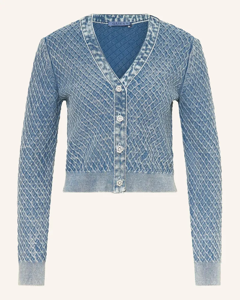 Guess Strickjacke mit Schmuckperlen und Schmucksteinen Blau