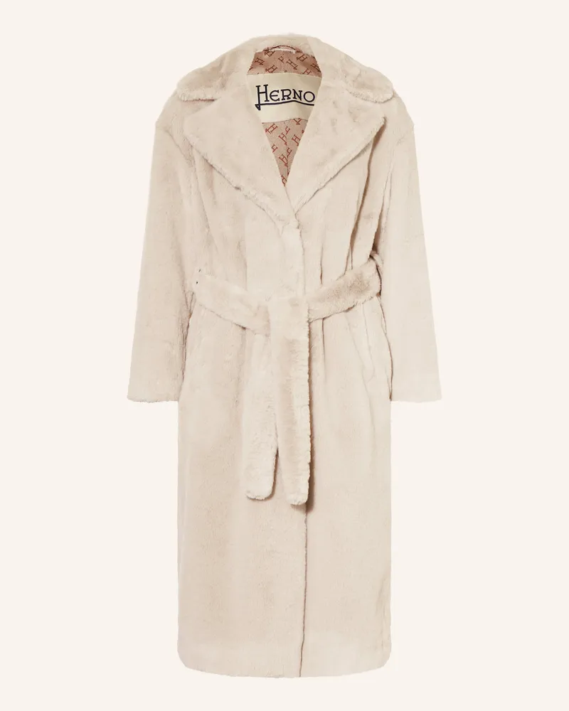 Herno Kunstfell-Mantel beige Hellgrau