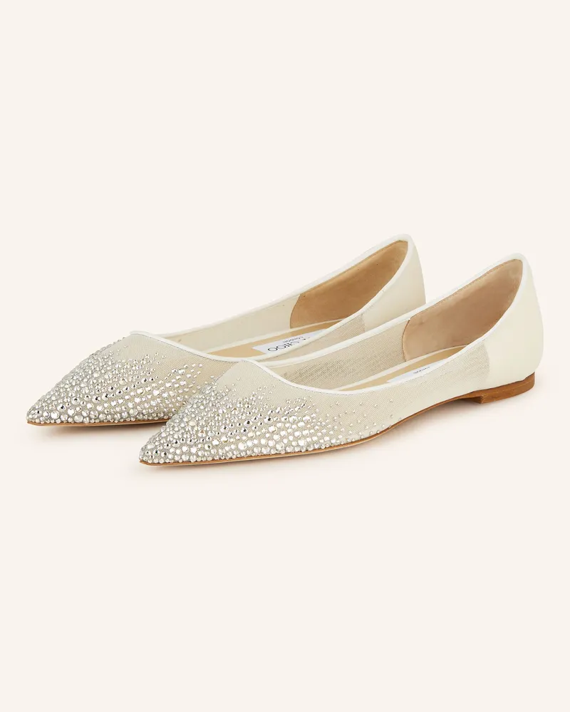 Jimmy Choo Ballerinas mit Schmucksteinen Weiss