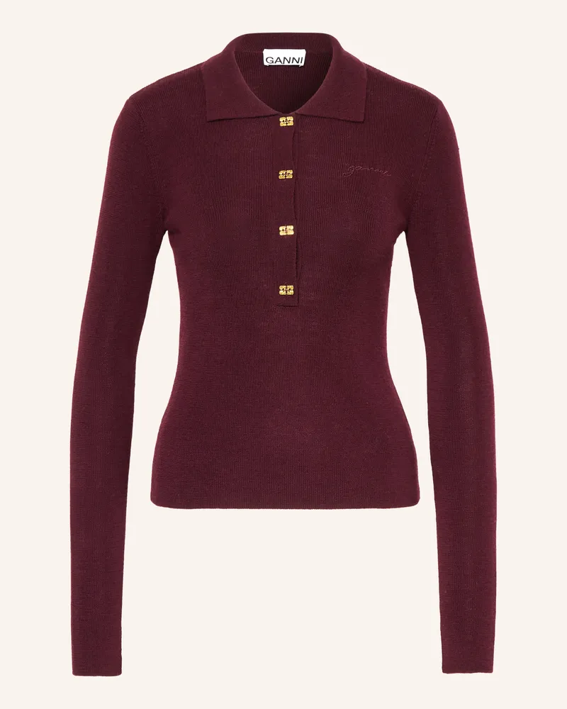 Ganni Strick-Poloshirt Dunkelrot