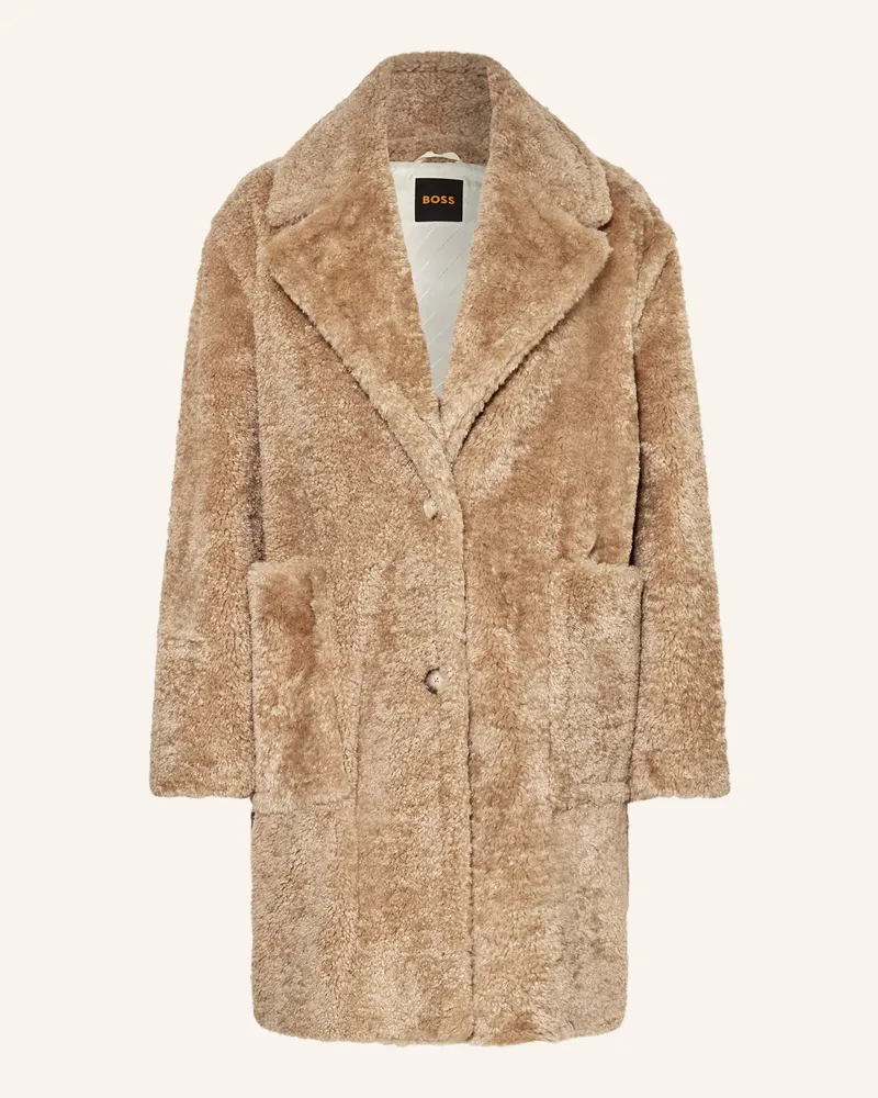 HUGO BOSS Teddyfell-Mantel Catedy braun Camel