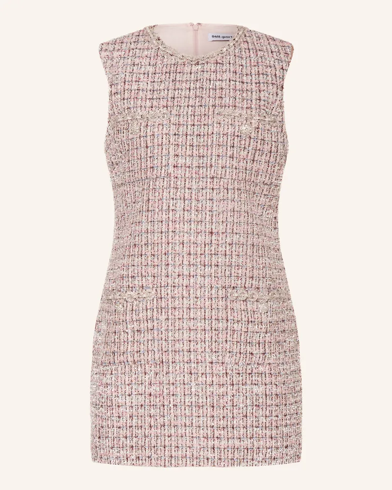Self-Portrait Bouclé-Kleid mit Glitzergarn und Schmucksteinen Rosa