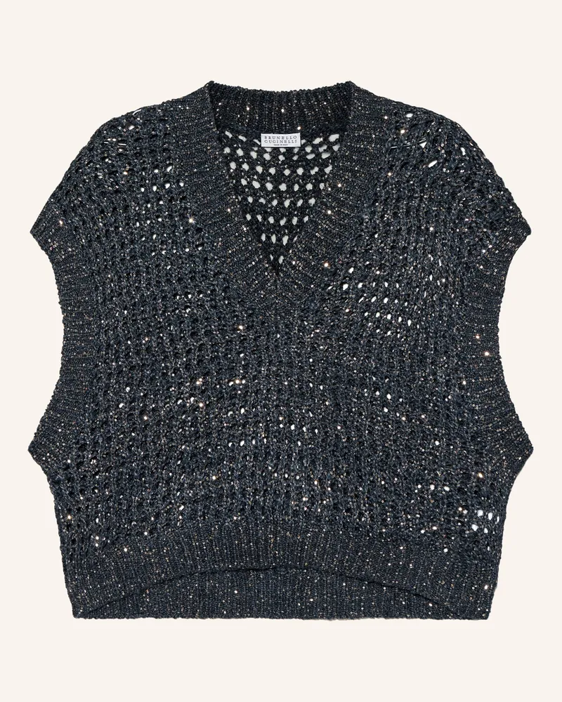 Brunello Cucinelli Strickshirt mit Seide und Leinen Dunkelblau