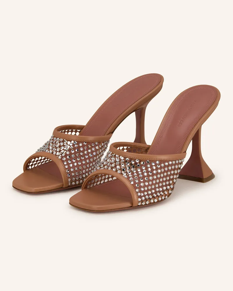 Amina Muaddi Mules LUPITA mit Schmucksteinen Braun