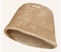 Mrs & HUGS Bucket-Hat aus Kunstfell Beige