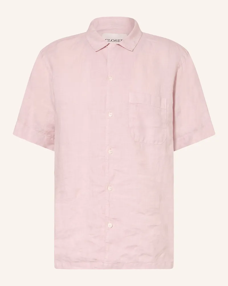 Closed Kurzarm-Hemd Comfort Fit Aus Leinen rosa Hellrosa
