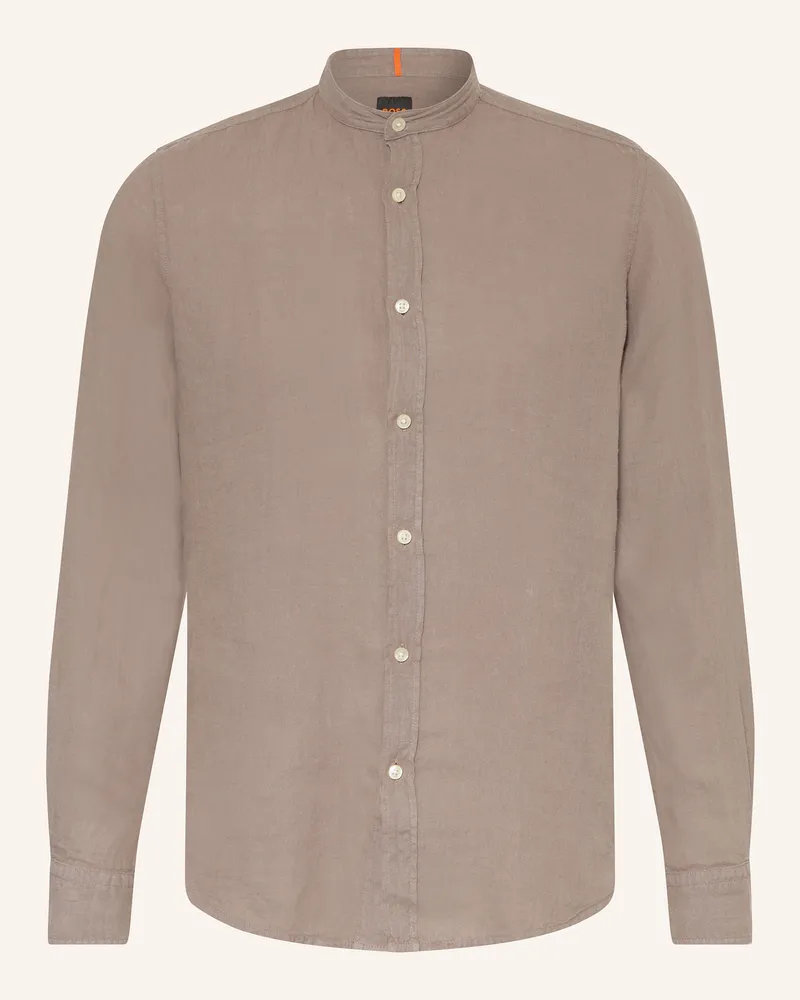 HUGO BOSS Leinenhemd RACE Regular Fit Taupe
