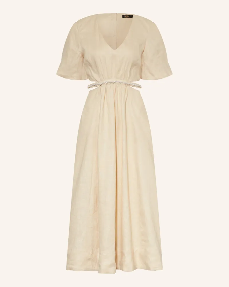 Maje Leinenkleid mit Cut-outs und Schmuckperlen Beige