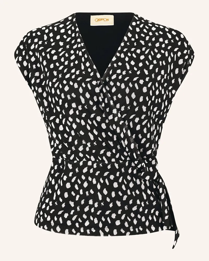 Cartoon Blusenshirt In Wickeloptik schwarz Schwarz