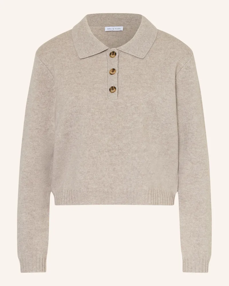 Mrs & HUGS Strick-Poloshirt Mit Cashmere weiss Taupe
