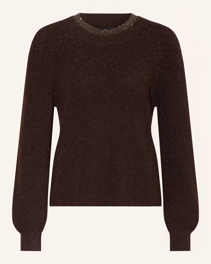 monari Pullover Mit Glitzergarn Und Schmucksteinen braun Dunkelbraun
