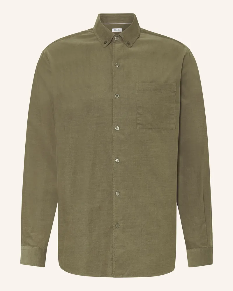 paul Cordhemd Comfort Fit gruen Oliv