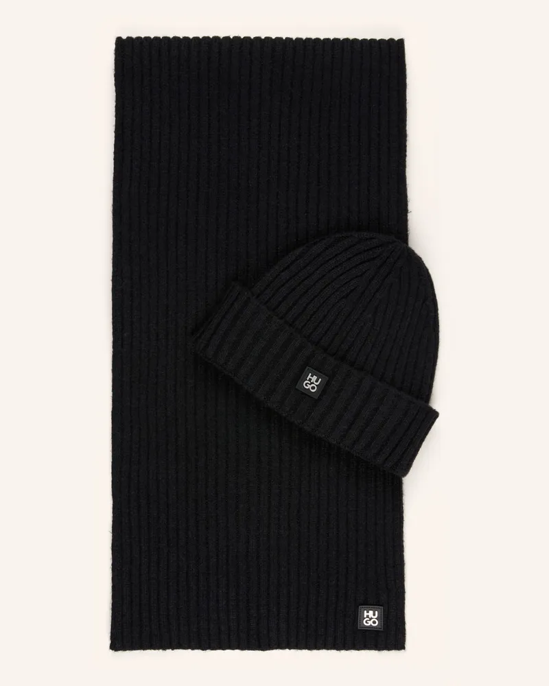HUGO BOSS Set Zasgo: Schal Und Mütze schwarz Schwarz