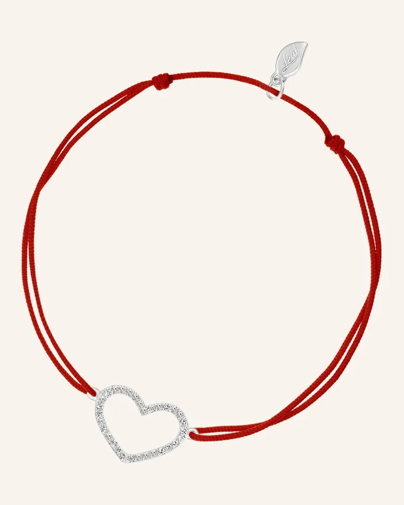 Leaf Freundschaftsarmband HEART aus 18 Karat Weißgold mit Diamanten Rot