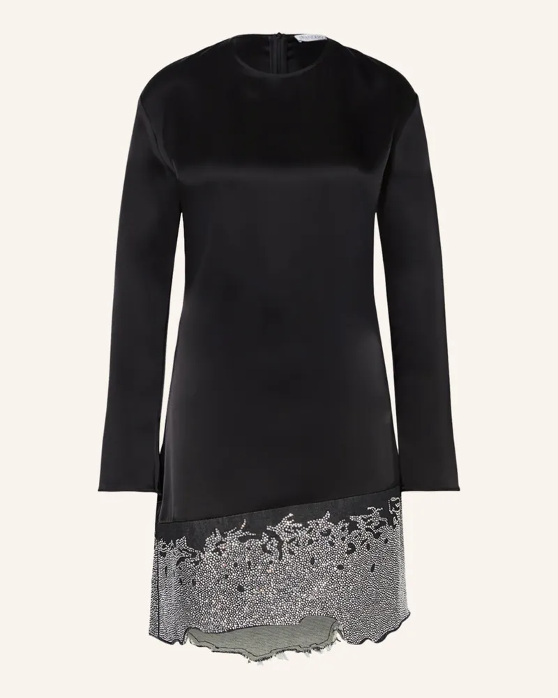 J.W.Anderson Satinkleid Im Materialmix Mit Schmucksteinen schwarz Schwarz