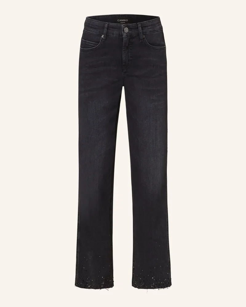 Cambio Straight Jeans PARIS mit Schmucksteinen Grau