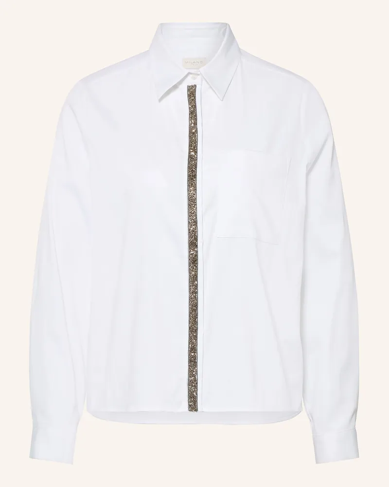 Milano Italy Hemdbluse Mit Schmucksteinen weiss Weiss
