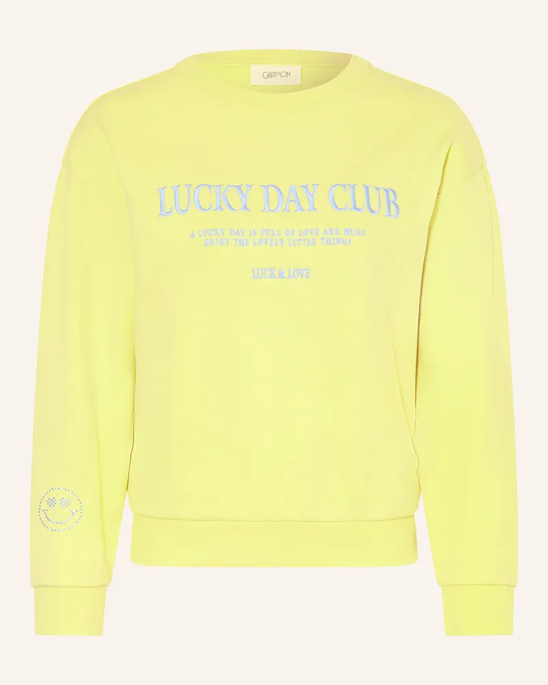 Cartoon Sweatshirt mit Schmucksteinen Hellgrün