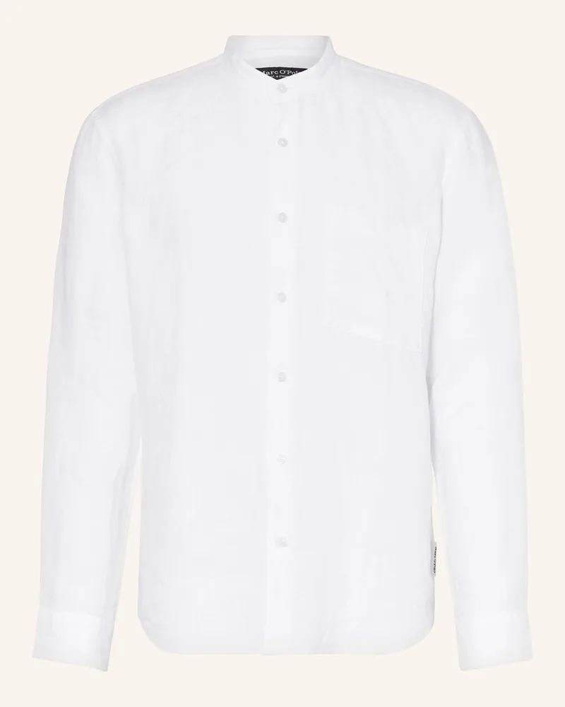 Marc O'Polo Leinenhemd Regular Fit mit Stehkragen Weiss