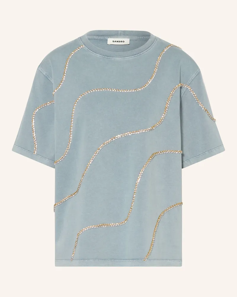 Sandro T-Shirt mit Schmucksteinen Blaugrau