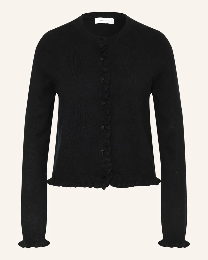 Darling Harbour Strickjacke Aus Cashmere Mit Rüschen schwarz Black