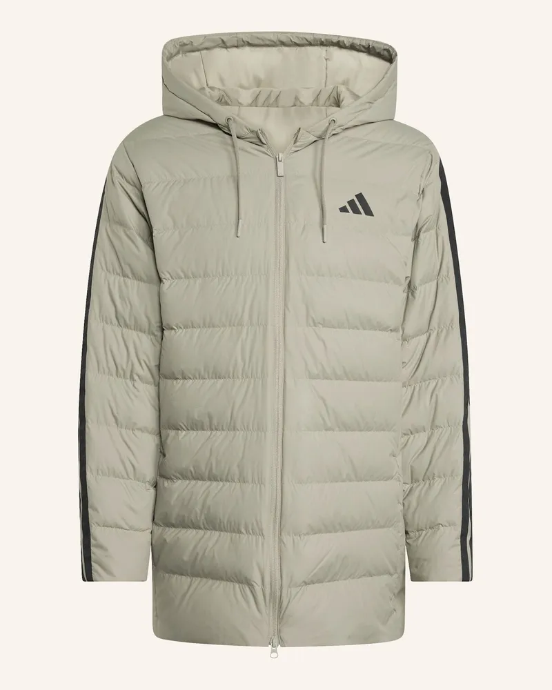 adidas ESSENTIALS CLIMAWARM 3-STREIFEN LIGHT DAUNENPARKA MIT KAPUZE Silber