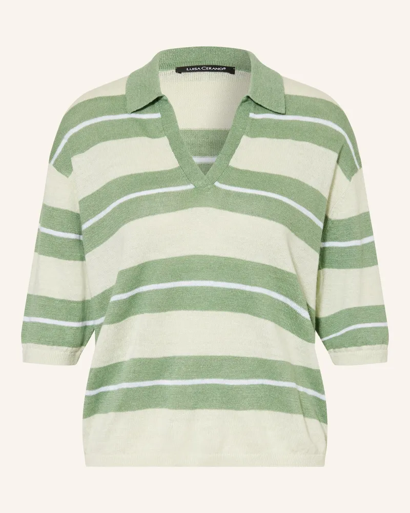 Luisa Cerano Strick-Poloshirt aus Leinen Grün