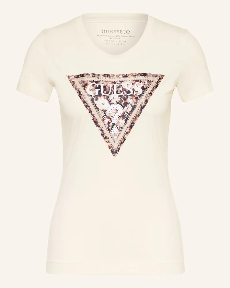 Guess T-Shirt Mit Nieten weiss Hellgelb