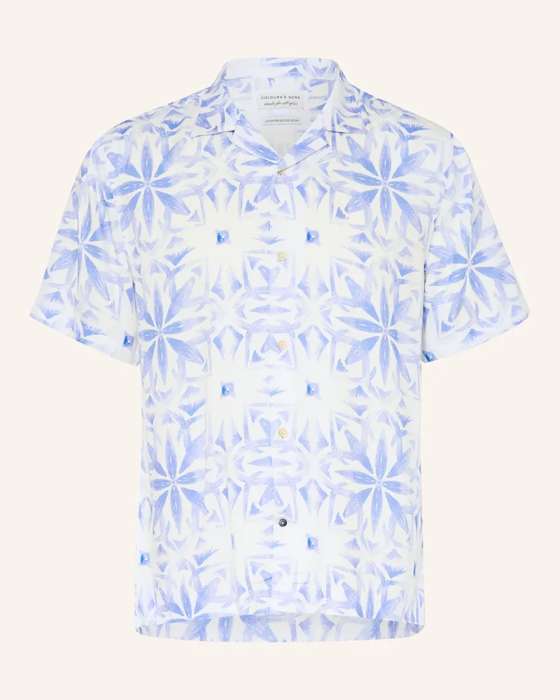 colours & sons Resorthemd Greek Tile Regular Fit blau Weiss